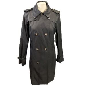 Dawn Levy navy blue trench coat with tie size L